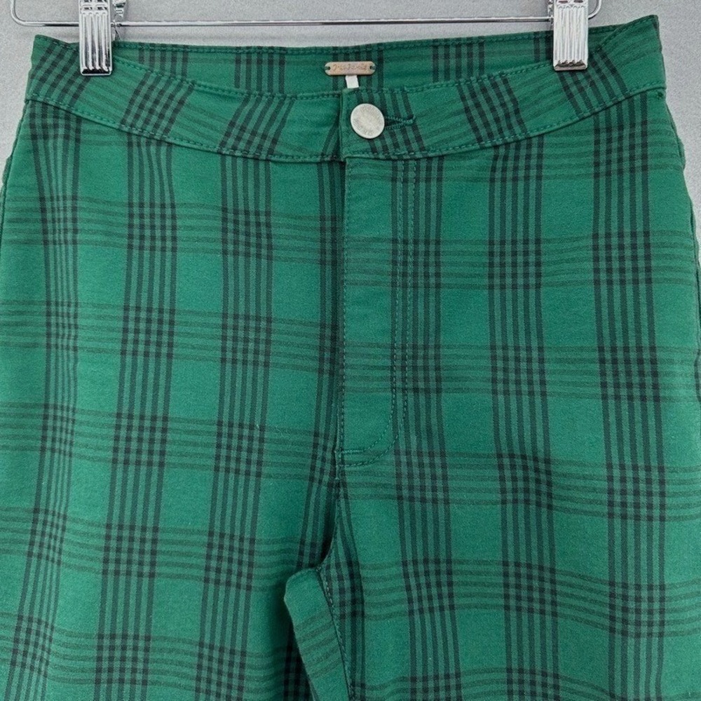 Free People Green Plaid Skinny Pants High Rise Check Trousers SZ 25 Punk Retro